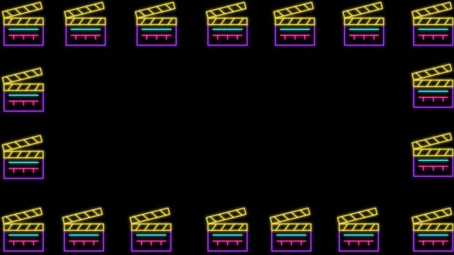 Clipper boad neon icons frame design animation.