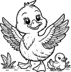Obraz premium Cute duck vector illustration for children colouring page