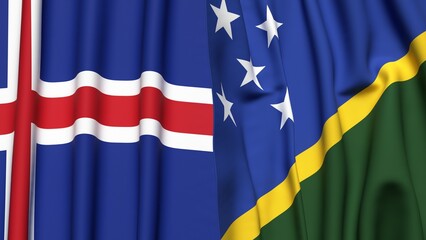 Flags of ICELAND and SOLOMON ISLANDS with realistic cloth texture
