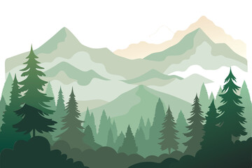Fototapeta premium Soft green mountains layer behind a pine forest, creating an ethereal nature vista with a transparent background