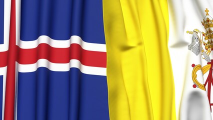 Flags of ICELAND and VATICAN with realistic cloth texture