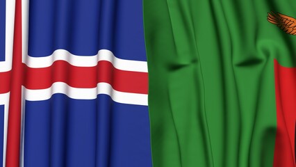Flags of ICELAND and ZAMBIA with realistic cloth texture