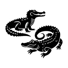 Alligator Silhouette Black Animal Vector Illustration With Swamp Predator Beast Dangerous Snapping Reptile Wildlife Jungle Nature Toothy Fierce Creature Exotic Carnivore Gator Shadow Environment