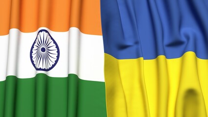 Flags of INDIA and UKRAINE with realistic cloth texture