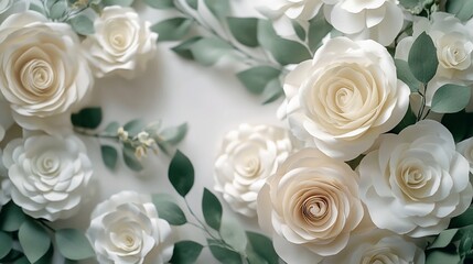 Elegant creamy paper roses with leaves