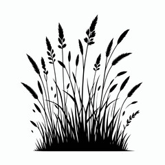  very simple flat and single minimalist Patch of Grass Silhouettes in black on a white background