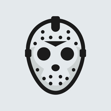 very simple flat and single minimalist White Jason Mask Silhouettes in black on a white background 