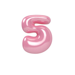 3D Number 5 Font Pink