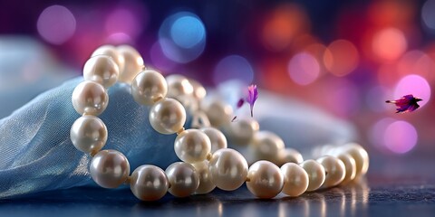 Elegant pearls embrace soft fabric in dreamy light