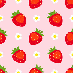 Seamless pattern with cute strawberry.