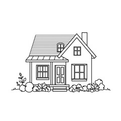 Charming Suburban House Illustration:  Simple Home Drawing with Garden