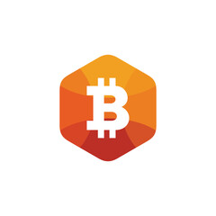 Hexagon BitCoin Coin Crypto logo vector icon symbol on white background