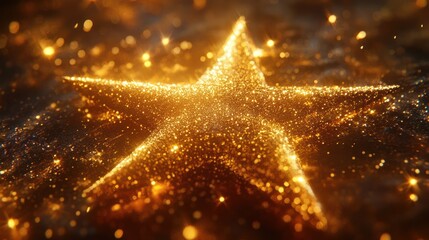 Golden star sparkles, dark background, award