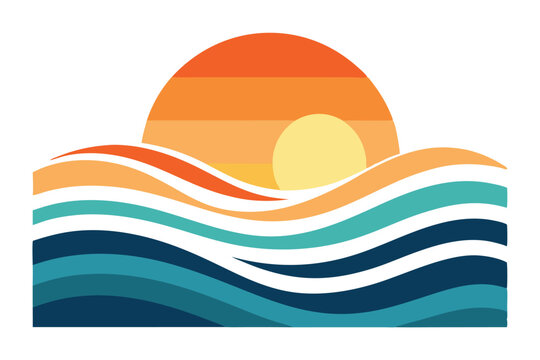 Wavy ocean lines and retro sun evoke peaceful summer vibes and is transparent