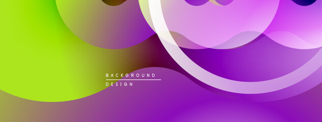 Abstract gradients blend, creating smooth curves. Vibrant purple, green hues dominate design. Modern, flowing aesthetic.