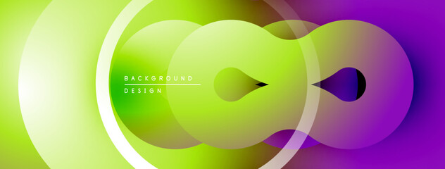 Obraz premium Abstract gradient shapes overlap, creating dynamic visual flow. Bright colors blend from green to purple. Modern design element.