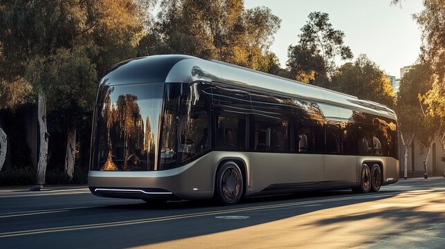 Futuristic Electric Bus on City Street