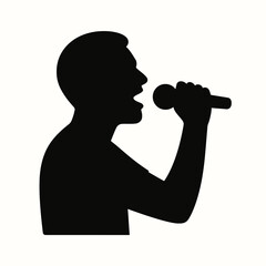  very simple flat and single minimalist Man Singing Silhouettes in black on a white background 