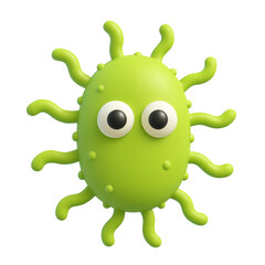 Fototapeta premium 3D render of a green cartoon bacteria with eyes. Suitable for biology, health education, disease awareness, and children’s learning materials