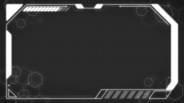 Futuristic neon glowing HUD frame loop motion background. Head-up display for technology, business, gaming, black