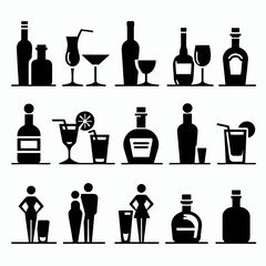  very simple flat and single minimalist Vodka Shot Silhouettes in black on a white background 