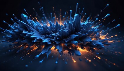 Blue and orange explosion with many small blue and orange dots.  graphic, vector, illustration, art, icon, design, creative, clipart, coloring, sketch, watercolor, pattern, mockup, cartoon, abstract