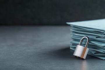 Confidential documents secured with a padlock