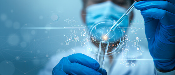Scientist use ai technology, biotechnology for Medical research and development of scientific lab....