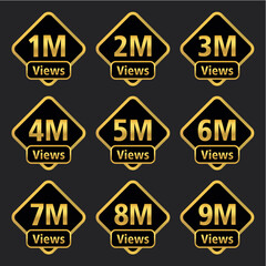 Obraz premium Premium 1 Million Views Badge Icon in Gold and Black Design for Social Media, YouTube Achievements, Digital Platforms, Web Milestones, and Online Content Recognition
