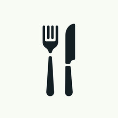  very simple flat and single minimalist Restaurant Fork  Knife Silhouettes in black on a white background 