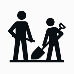  very simple flat and single minimalist Worker  Shovel Silhouettes in black on a white background 