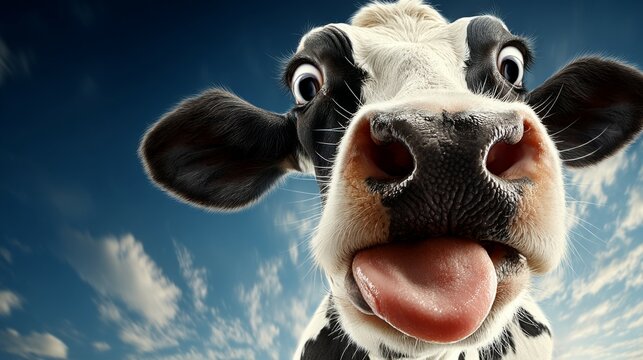 Playful Cow Tongue Pose: A comical shot of a cow showing off its tongue, as if striking a silly pose for fun.