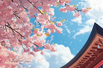 Cherry Blossom Street in a Japanese Town
