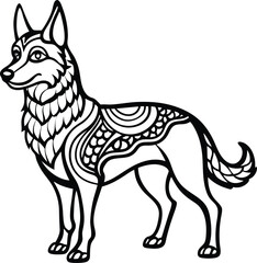 Fototapeta premium Black and white vector illustration of a dog silhouette, an isolated mammal animal