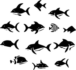 set of fish silhouettes