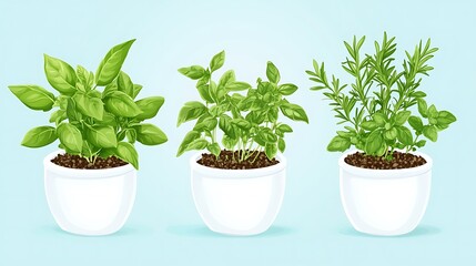 Obraz premium Potted Herbs Basil Rosemary.