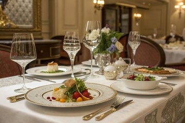 Fototapeta premium Fine Dining Experience Exquisite Cuisine and Elegant Ambiance