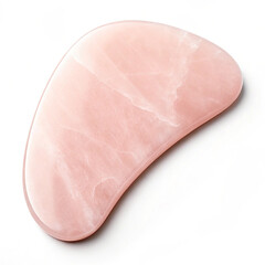 Rose quartz gua sha tool on white background