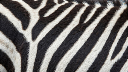 Close-up of zebra fur with black and white stripes. Detailed close-up of zebra fur showcasing the distinctive black and white stripe pattern, symbolizing nature, camouflage, and wildlife.
