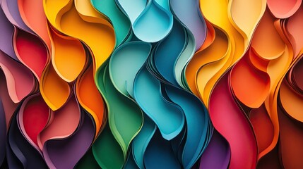 Colorful Paper Art Waves, A Vibrant Abstract Background with Layered Curves Design