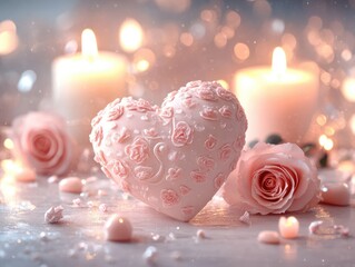 Elegant Valentine's Day Card Design with Heart and Rose Accents Displaying Soft Romantic Lighting for Special Occasions