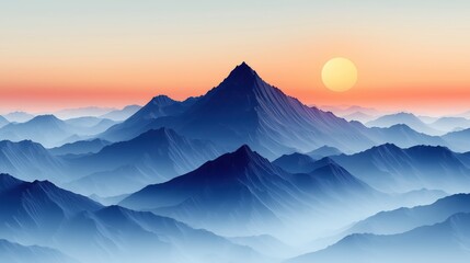 Fototapeta premium Simple geometric background in a minimalist style, featuring elements of a mountain, maintaining a single tone and showcasing repetitive patterns. This clean and elegant visual is highly suitable for 