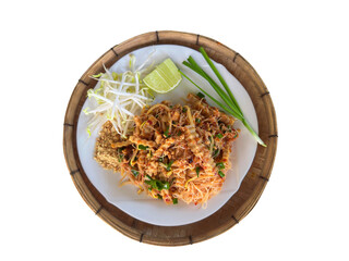Thai food (Spicy vermicelli noodles salad) isolated on white. with clipping path