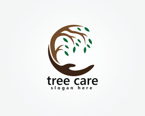 landscape ,tree care logo ,tree united with hand [care icon] ,logo design template
