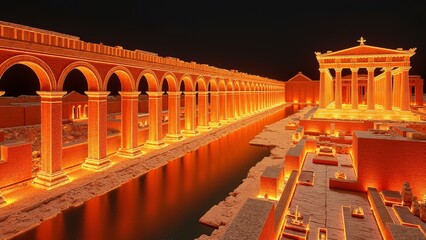 Landscape of ancient architecture at night