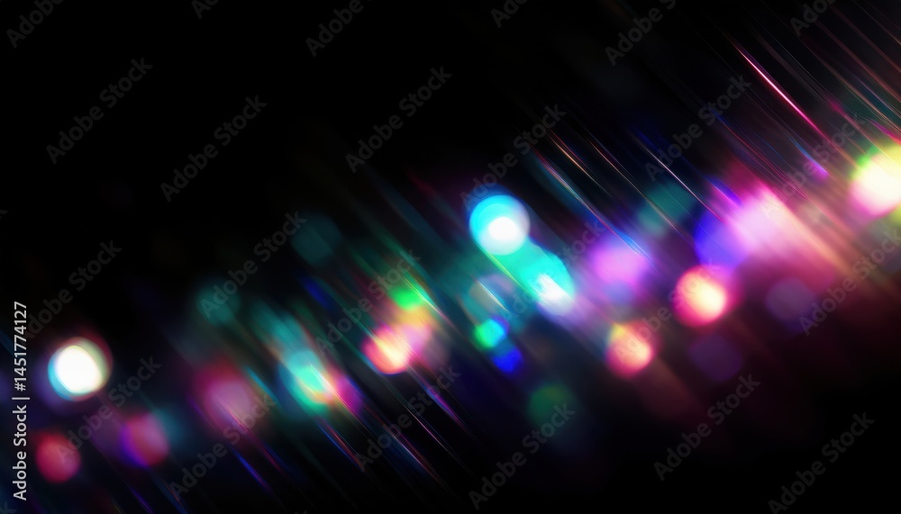 Aufkleber colorful light bokeh and prism flare abstract background for new year celebrations, web design, prin
