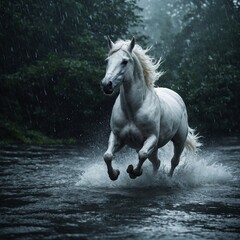 Fototapeta premium black horse in the snow