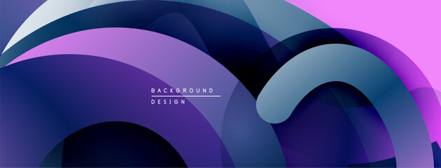 Abstract flowing shapes, vibrant purple hues, modern design. Gradient layers create dynamic visual effect. Smooth transitions, elegant composition.