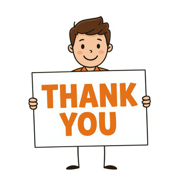 Cartoon Boy Holding Thank You Sign - Transparent Background