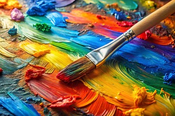 Obraz premium Paintbrush is on a painting with many colors. graphic, vector, illustration, art, icon, design, clipart, sketch, watercolor, mockup, cartoon, abstract, digital, background, stock, images, photo